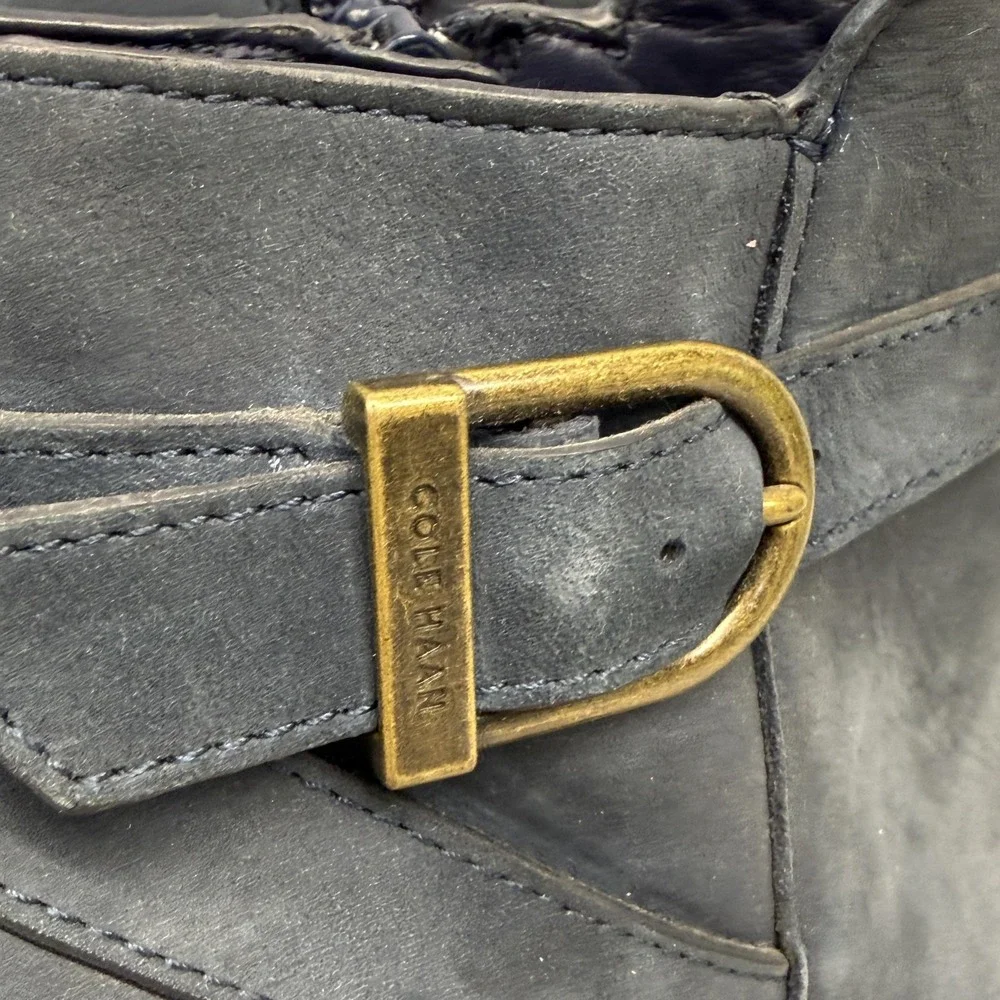 Cole Haan Boots Womens Size 6.5 Gray Suede Ankle Buckle Block Heel Grand.OS